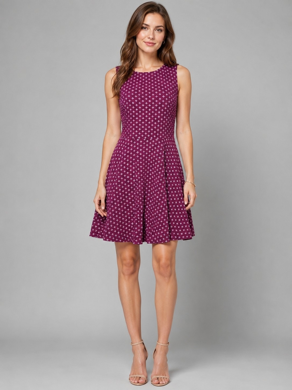 Lascana Womens Sleeveless Mauve Fit & Flare Mini Dress Size M